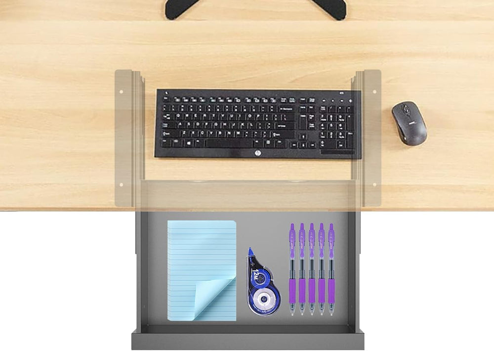 Dual Tier Under Desk Mounted Sliding Pull-out Drawer, 15.3" Wide