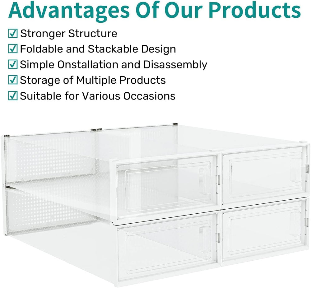 4-Piece Extra Large Boot and Shoe Storage Boxes, Stackable Clear Plastic Shoe...