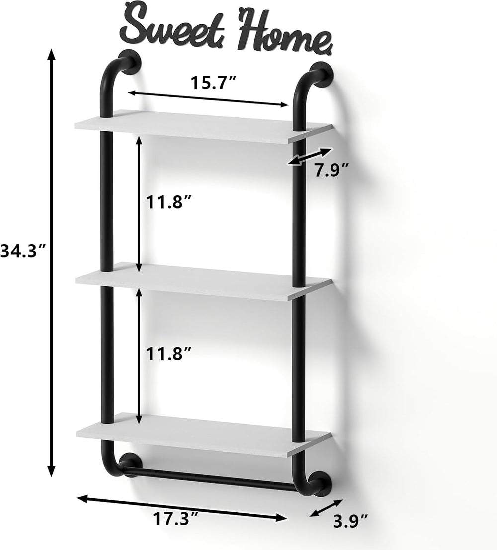 Tinpin 3 Tier Wall Shelves Over Toilet Rustic Industrial Floating Shelf