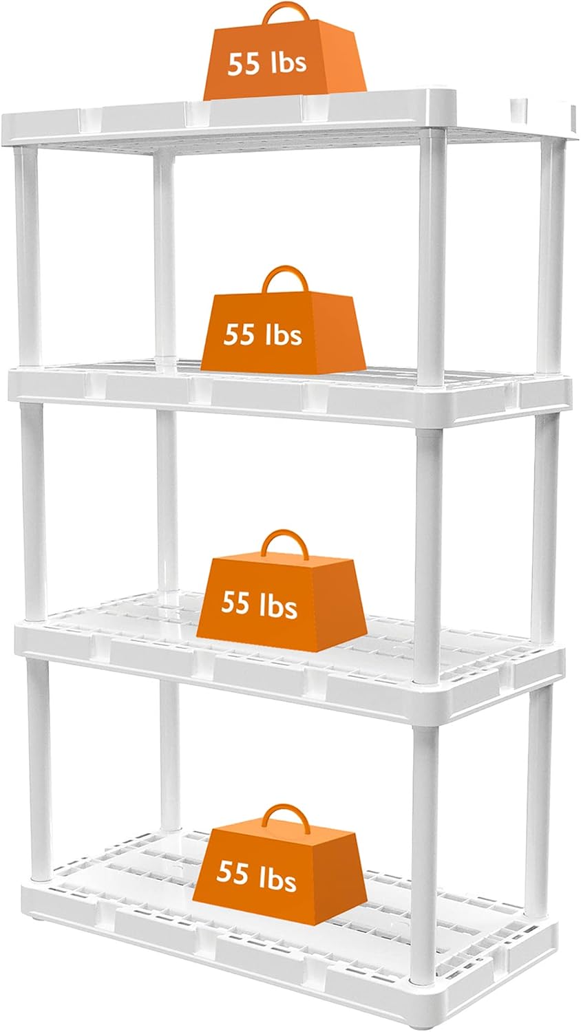 Gracious Living 2 Pack Light Duty Storage Shelves, Knect-A-Shelf 4-Shelf Vent...
