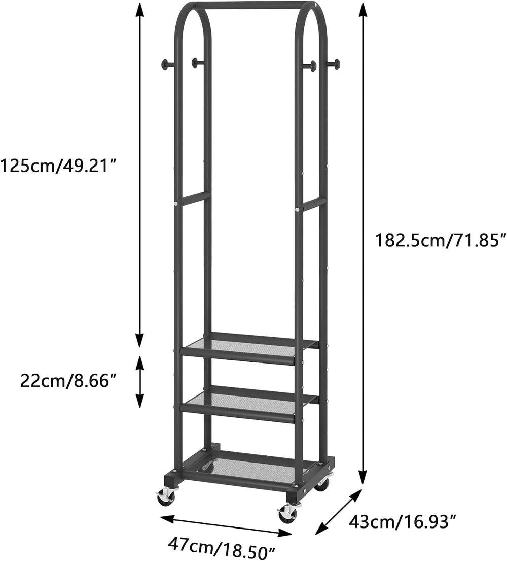 Portable Clothes Rack with Wheels, Space Saving Metal Clothing Rack