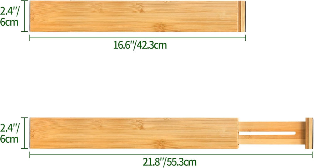 VaeFae 6-Pack Adjustable Bamboo Drawer Dividers, Expandable Drawer Organizer ...