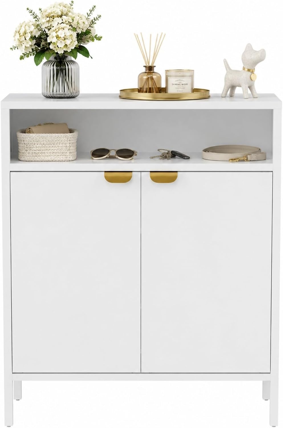 VINGLI Metal Shoe Cabinet, White Entryway Shoe Storage Cabinet with 2 Doors a...