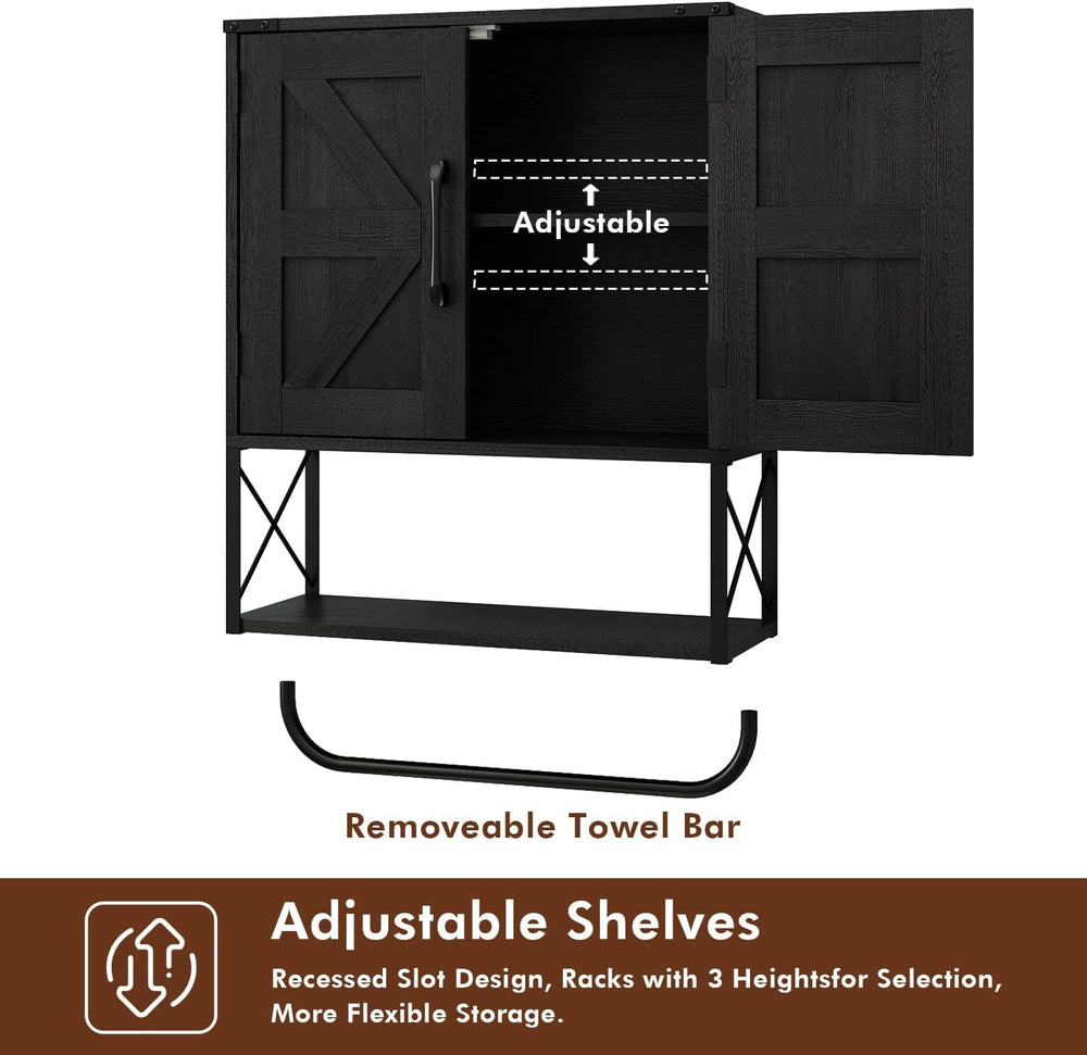 RUSTOWN Farmhouse Medicine Cabinet with 2 Barn Door & Towel Bar Rack