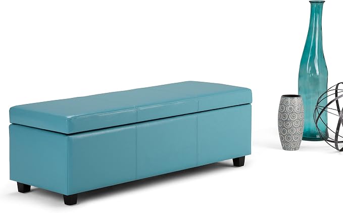 SIMPLIHOME Avalon 48 inch Wide Contemporary Rectangle Storage Ottoman Bench in