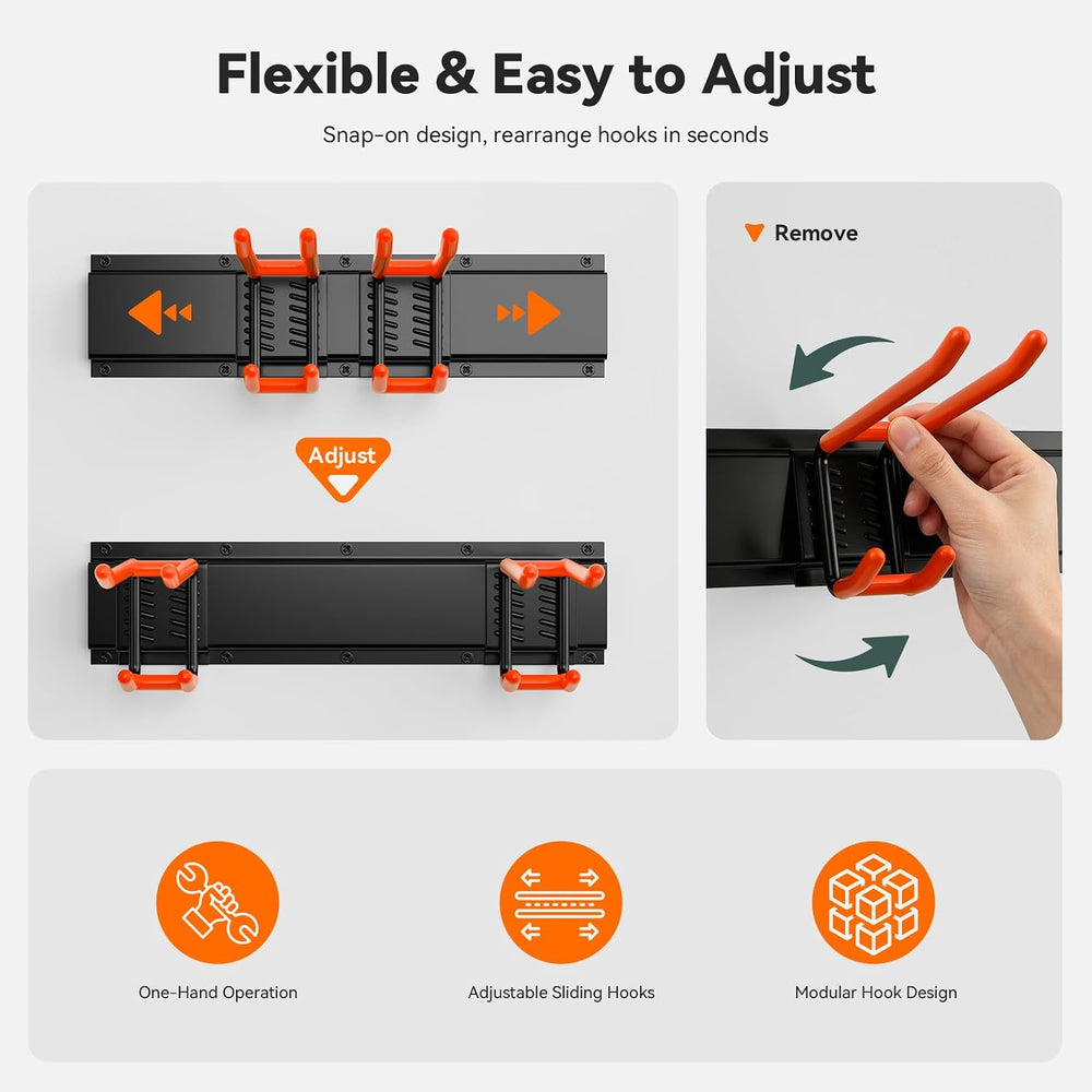 fanatato Garage Tool Organizer Wall Mount, 3 Rails 6 Hooks Heavy Duty Rack