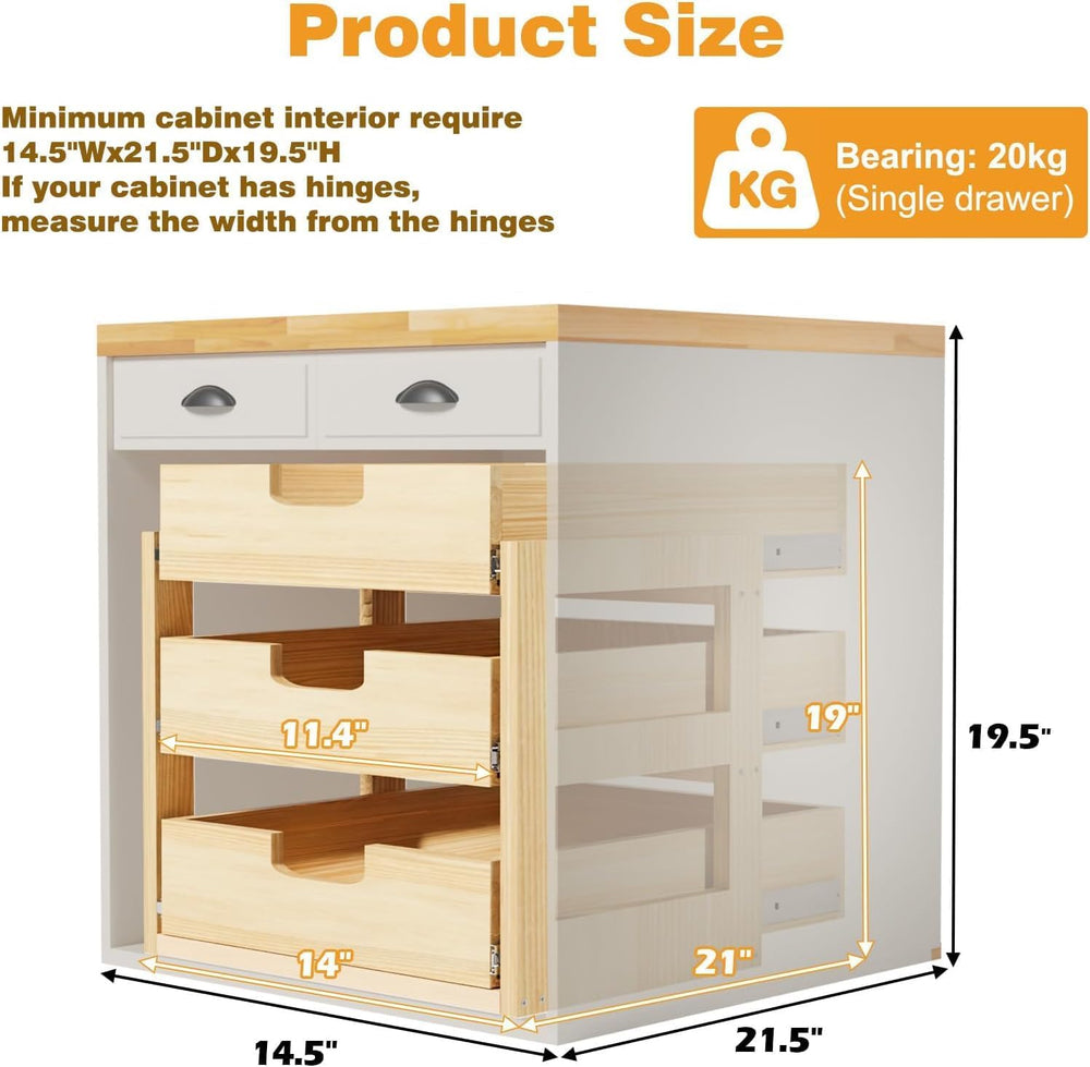 Pull Out Cabinet Organizer, 14''W×21''D Sliding Drawers for C...