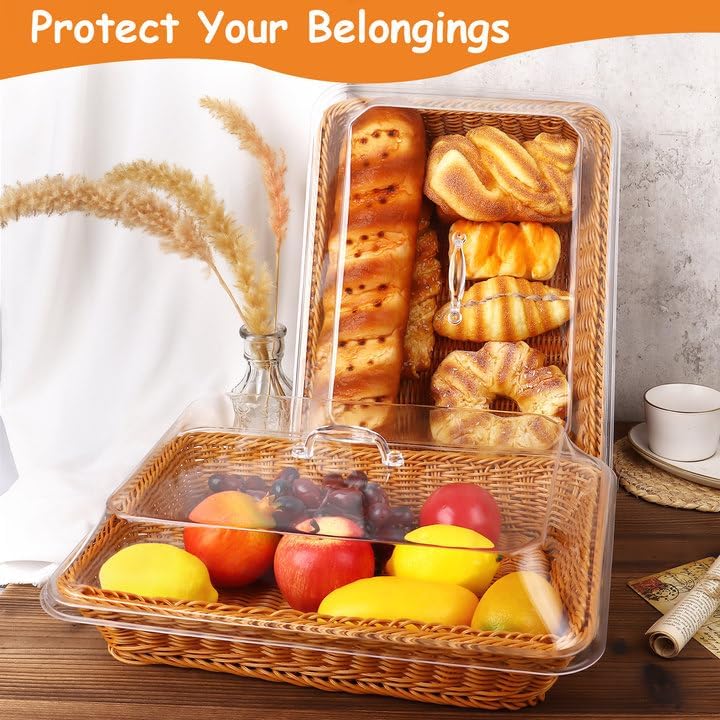 2 Pcs Rattan Bread Basket 15.7 x 11.8 Inch Woven Imitation Rattan Basket