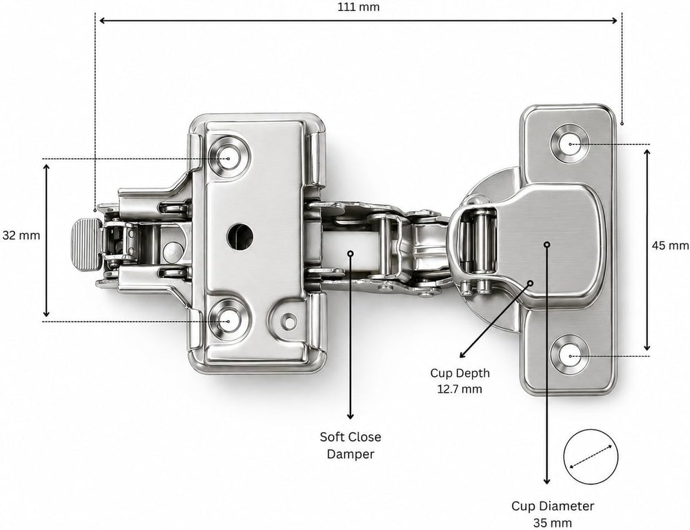 Berta, 40-Pack Half Overlay 110° Soft-Close Frameless Cabinet Hinges