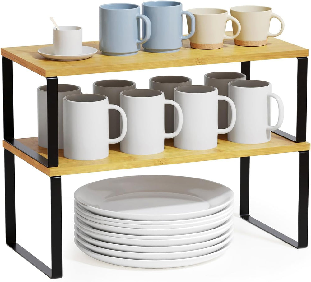 SpaceAid Cabinet Shelf Organizers 2 Pack, Kitchen Counter Rack Shelves Riser,...