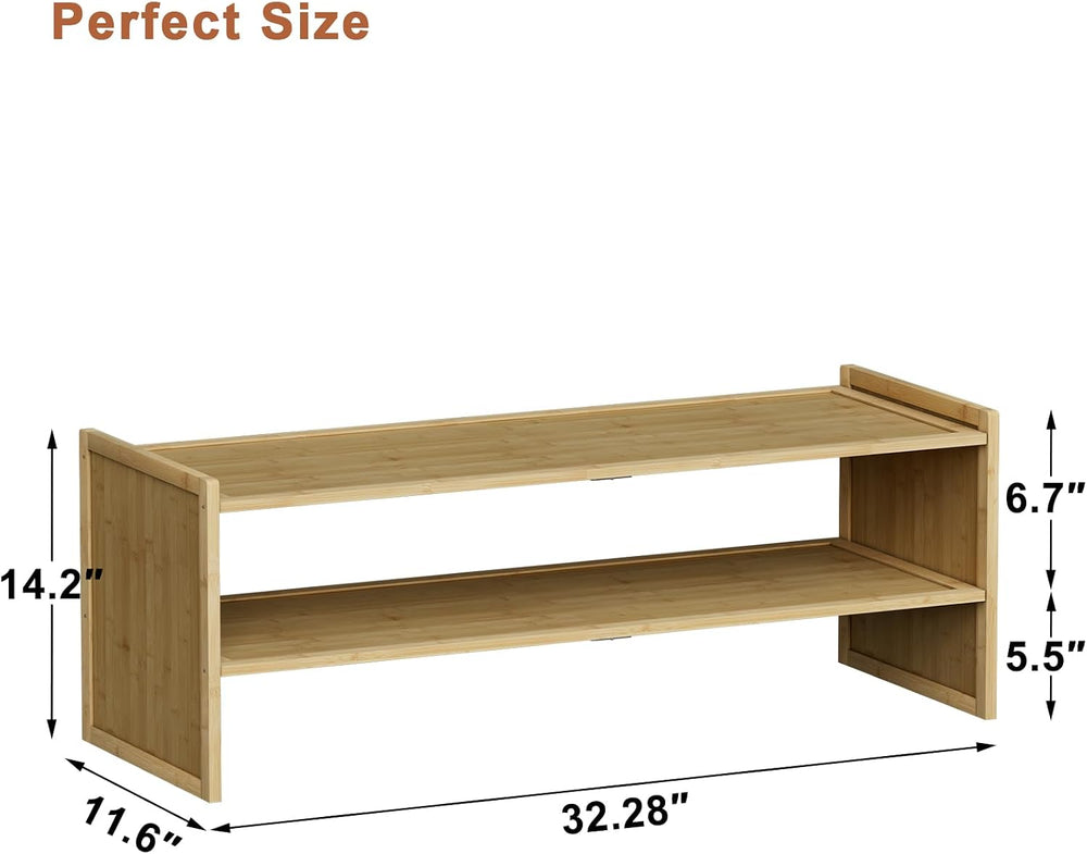 Bamboo Shoe Rack for Closet, Wood Shoe Organizer Shelf for Entryway, 2 Tiers,...