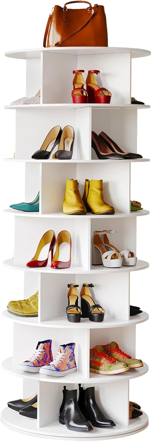 SpaceAid Cross Style 7-Tier Rotating Shoe Organizer, Spinning Shoe Rack Tower...