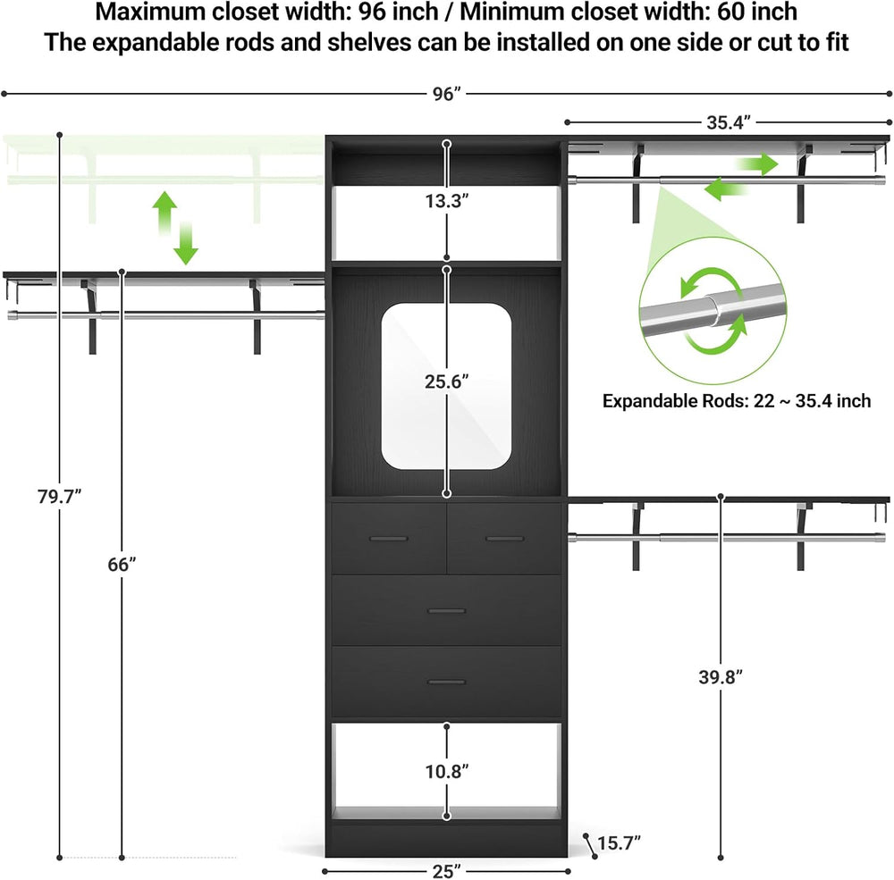 Unikito 96 Inch Closet Organizer System, 8FT Walk in Closet Insert with 25&qu...