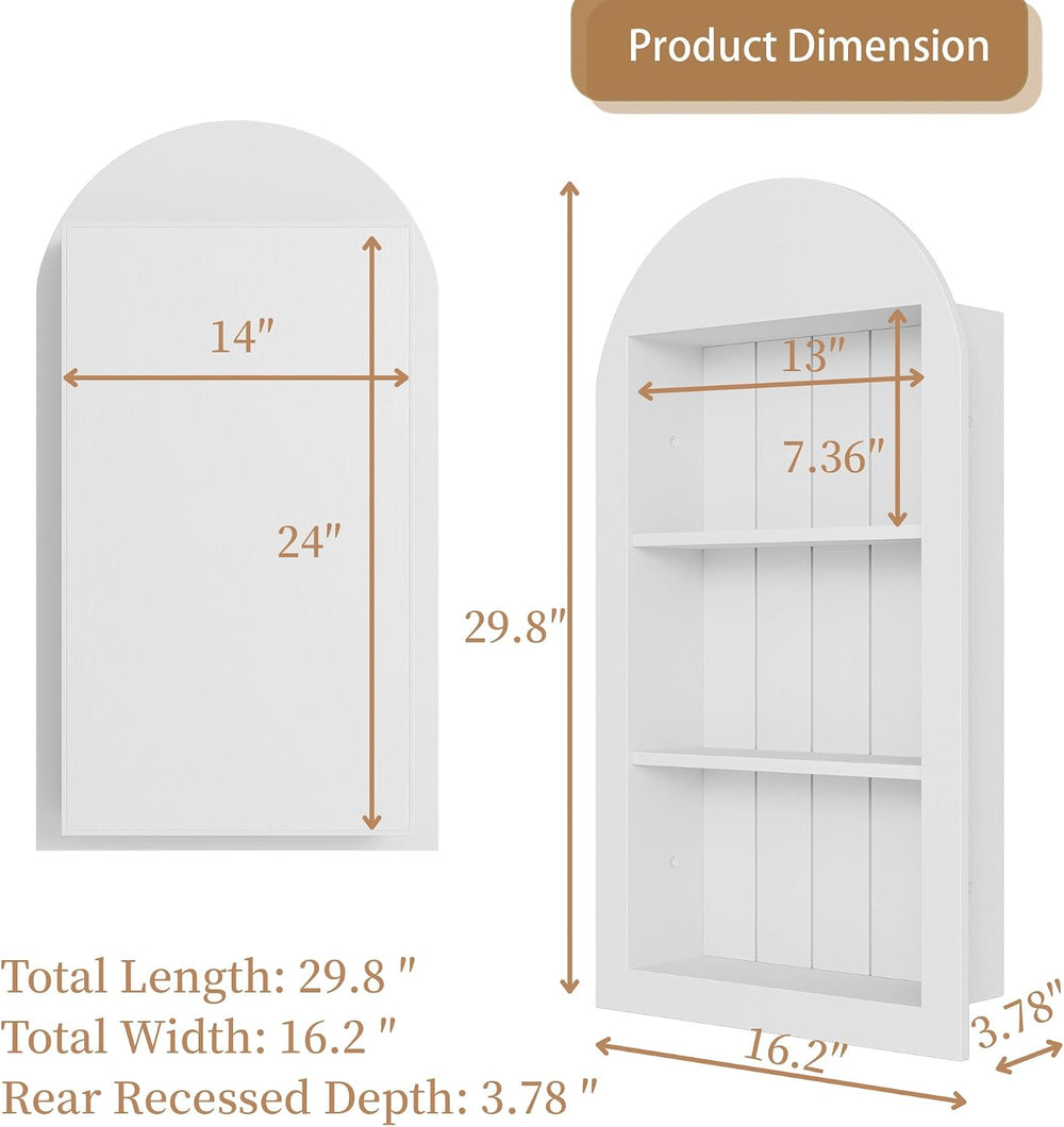 14'' x 24'' Arched Recessed Medicine Cabinet, Solid Wood Nich...