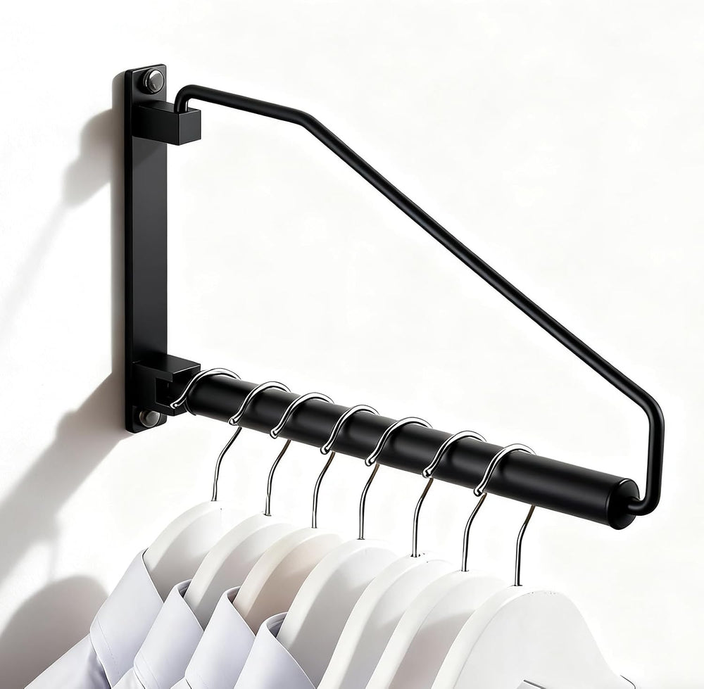 NEWRAIN Folding Clothes Hanger Rack, Wall Mounted Laundry Racks for Drying Cl...