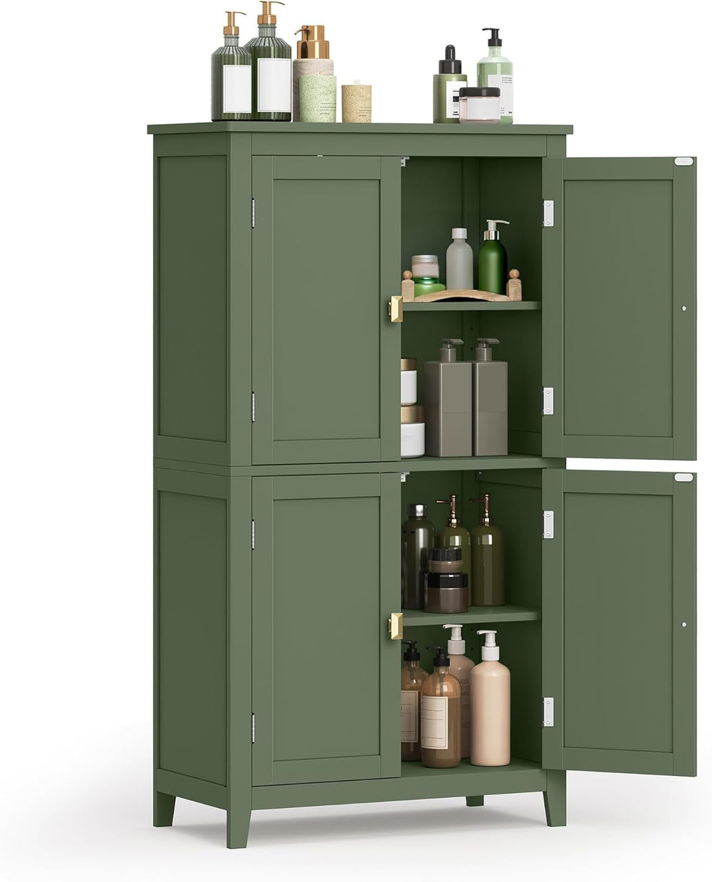 VASAGLE Bathroom Floor Cabinet, with 4 Doors, Forest Green