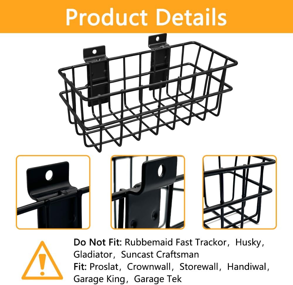 BELLOYON 4Pcs Slatwall Baskets Black 4 Size Metal Slatwall Bins