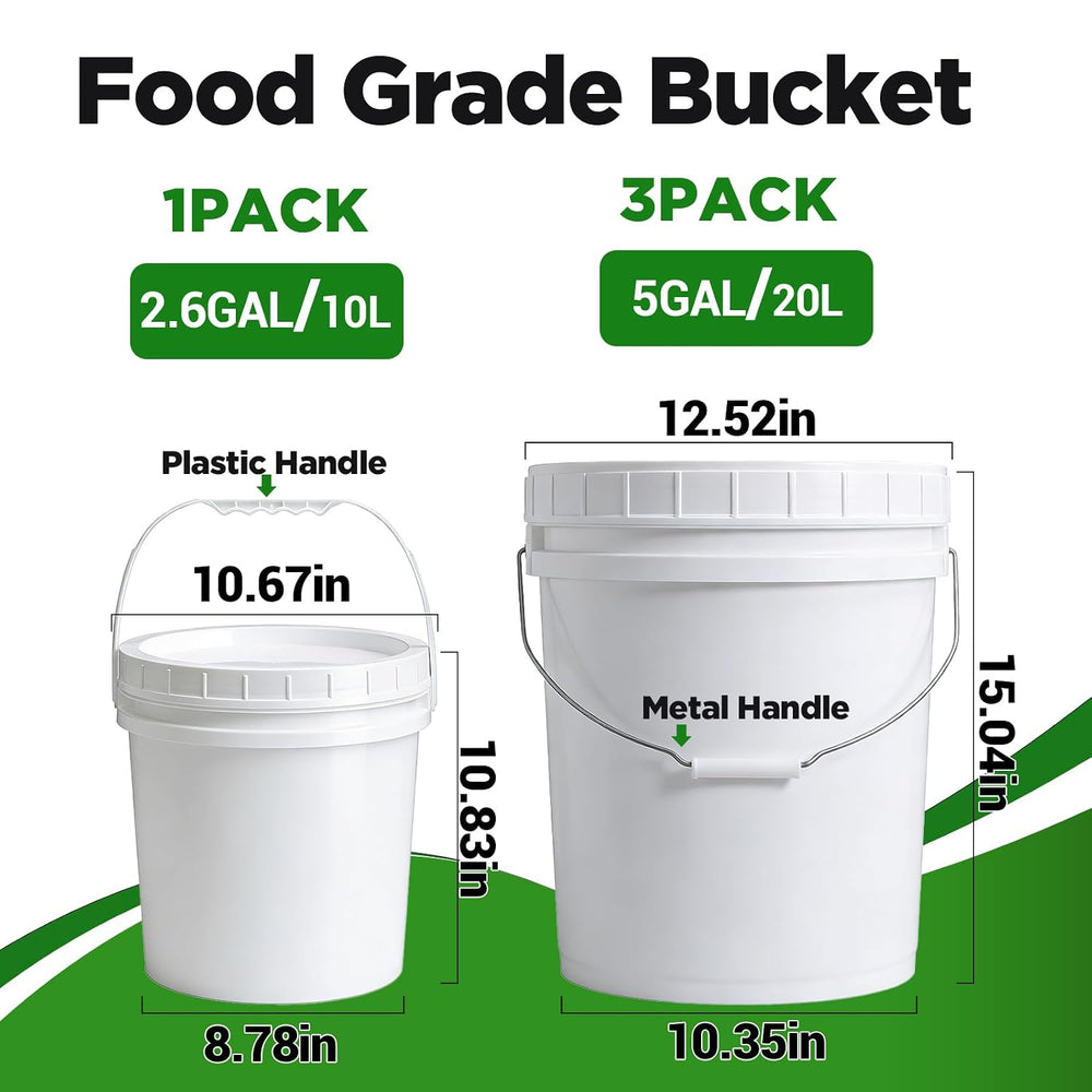 METAPACK 5 Gallon Bucket with Lid, Food Grade BPA Free Plastic, Heavy Duty wi...