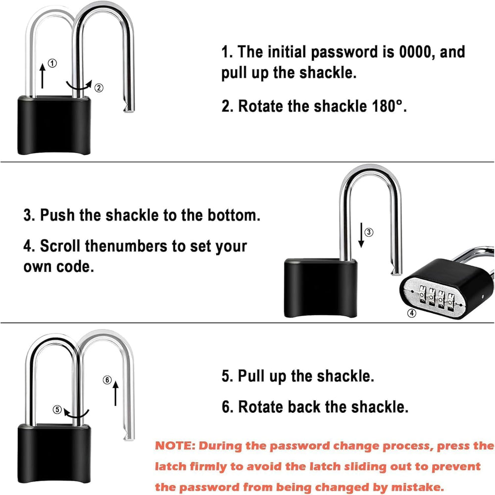 6 Pack Long Shackle Combination Padlock, Heavy Duty Combination Locks