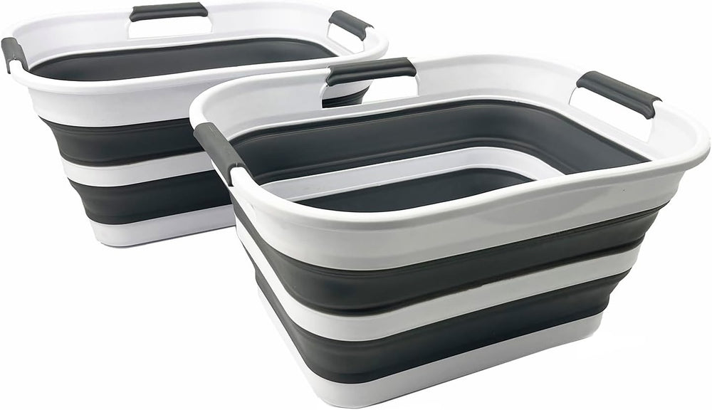 SAMMART Set of 2 Collapsible Plastic Laundry Basket/Organizer-Washing Tub-Fol...