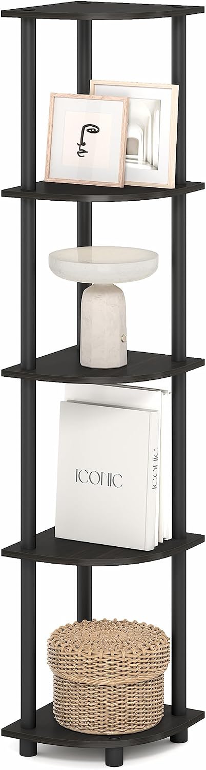 Furinno Turn-N-Tube Corner Shelf, 5-Tier Corner Bookshelf, Open Storage Shelv...