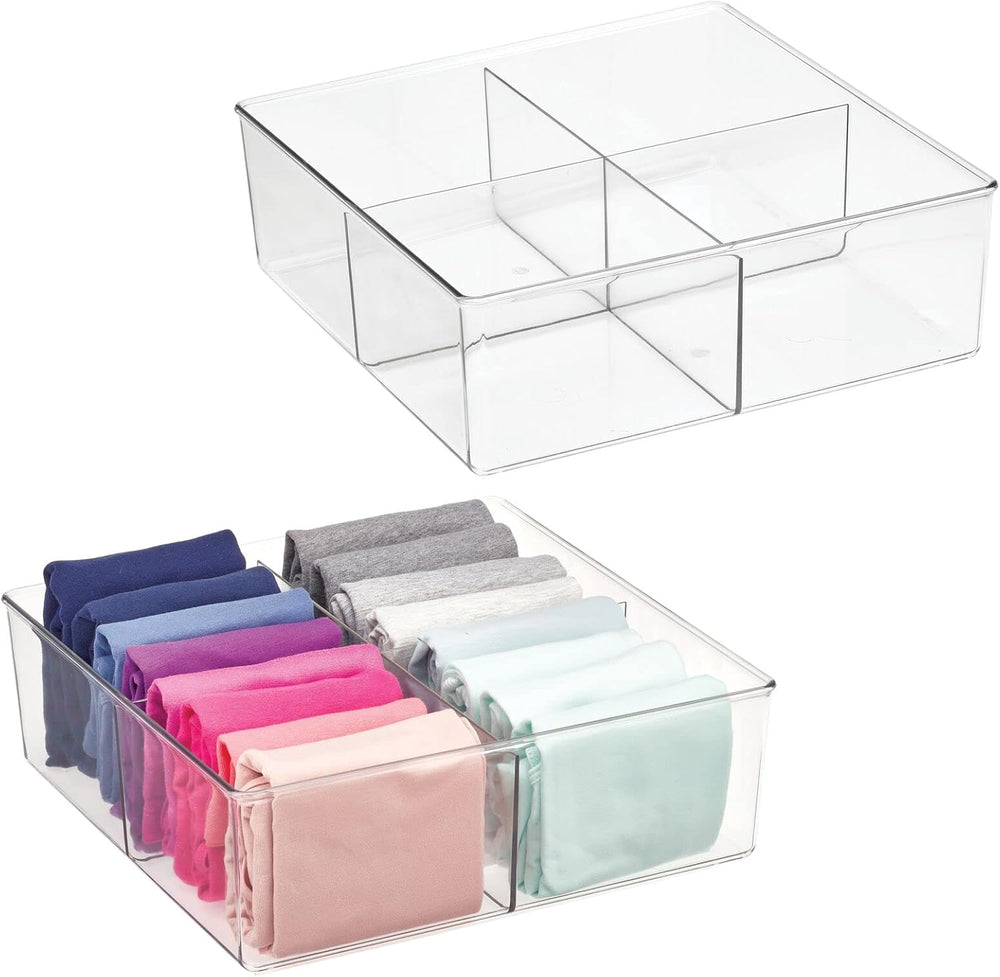 mDesign Plastic 4 Compartment Divided Drawer and Closet Storage Bin - Organiz...