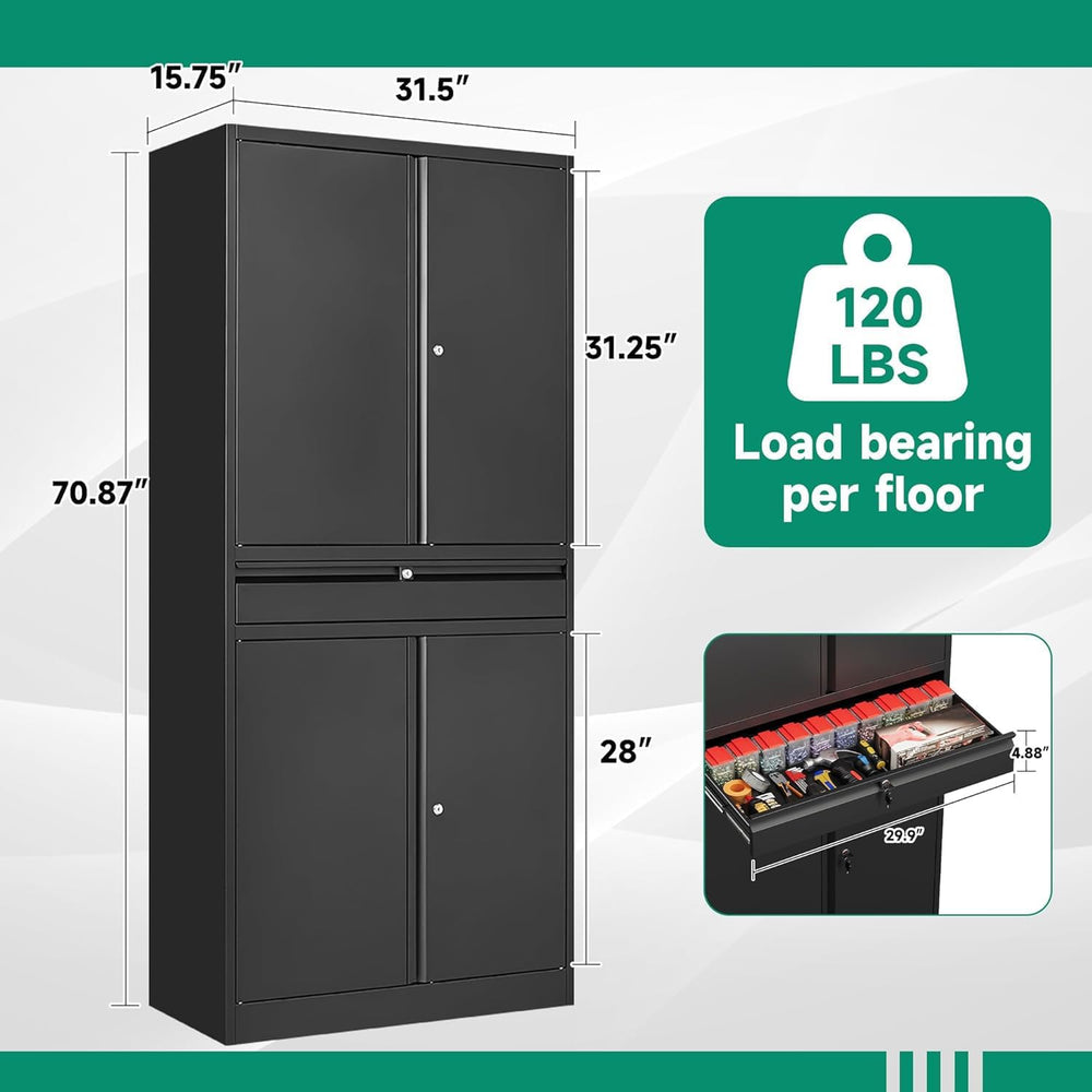 Letaya Metal Garage Storage Cabinet with Drawer,4 Door Tool Cabinet with Lock...