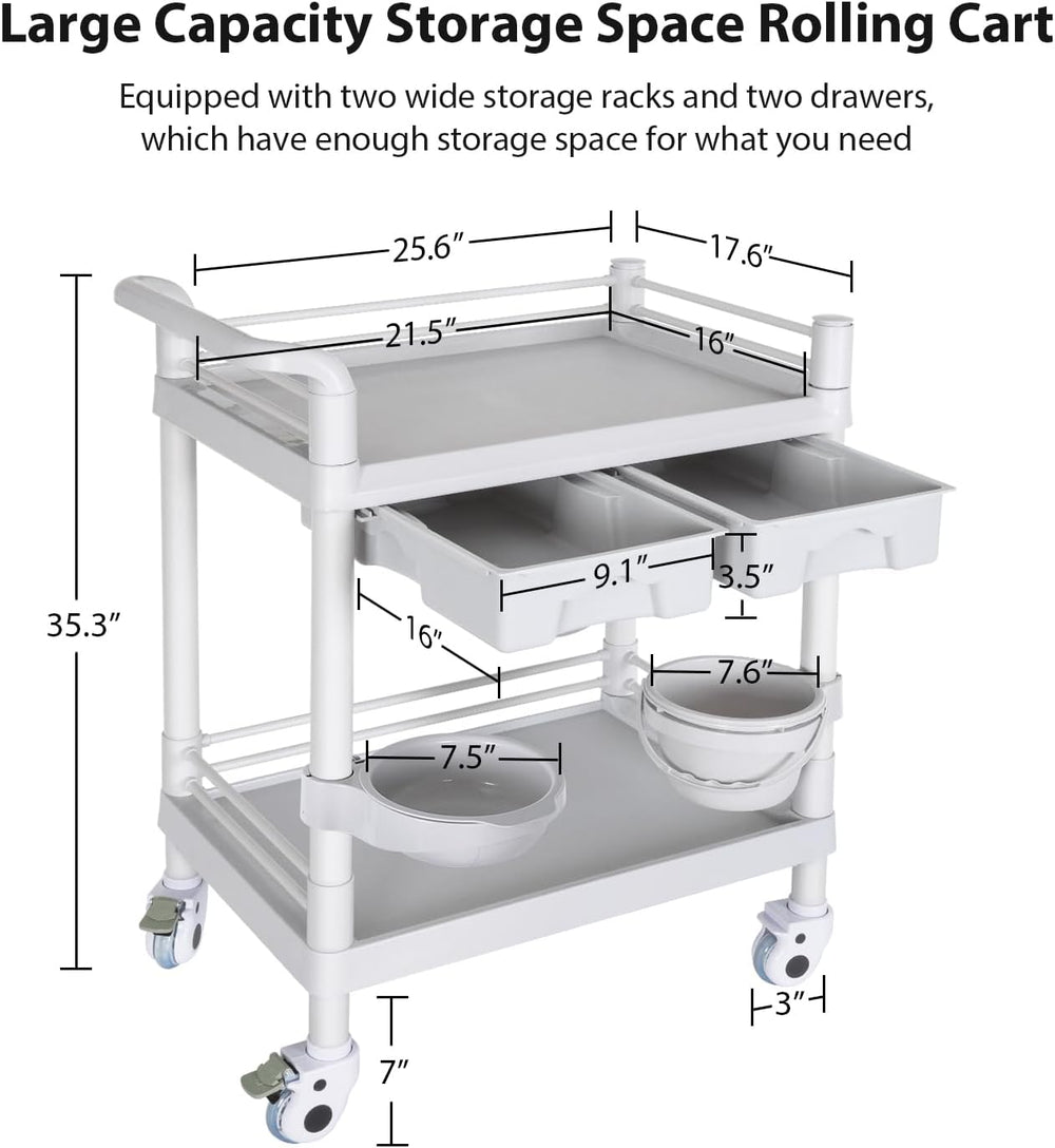 Medical Mobile Trolley Cart 2-Shelf 220 LBS Max Load Rolling Utility Cart
