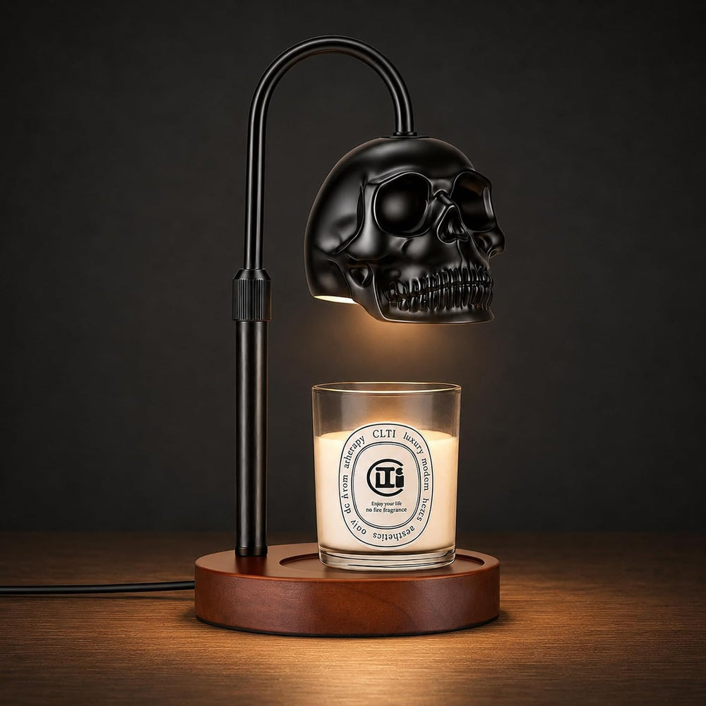 Skull Candle Warmer Lamp with Timer & Dimmer Black Spooky Halloween Decor