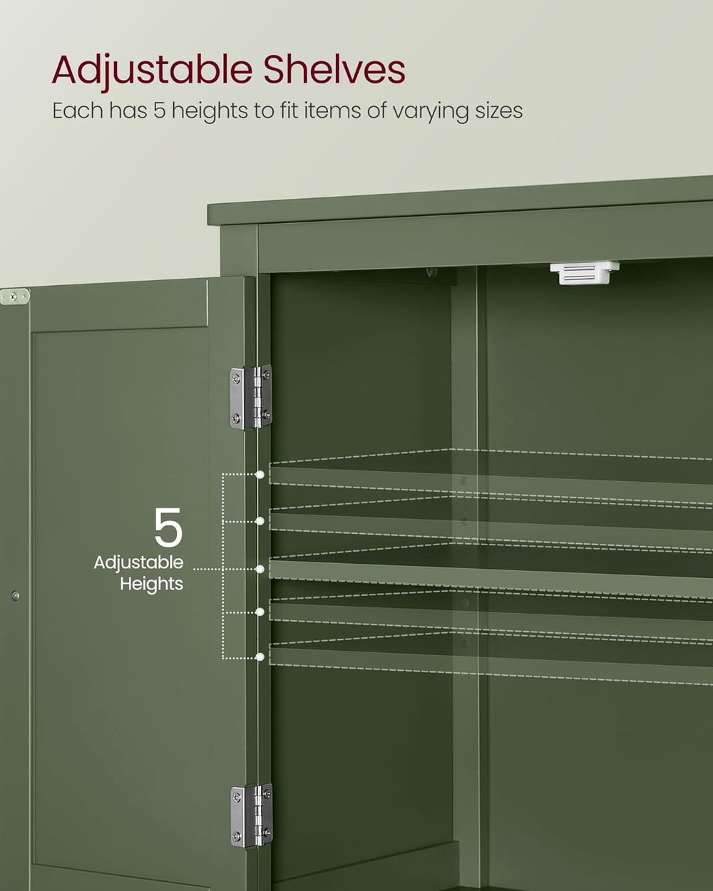VASAGLE Bathroom Floor Cabinet, with 4 Doors, Forest Green