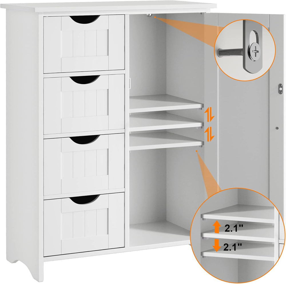 JUMMICO Bathroom Storage Cabinet, Floor Cabinet with 4 Drawers and 1 Adjustab...