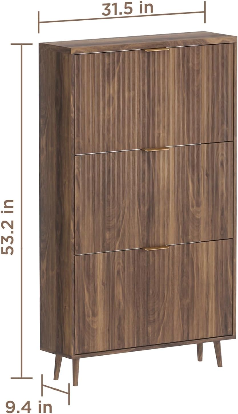 Shoe Cabinet Storage,Modern Freestanding Organizer with 3 Flip Drawers,Narrow...