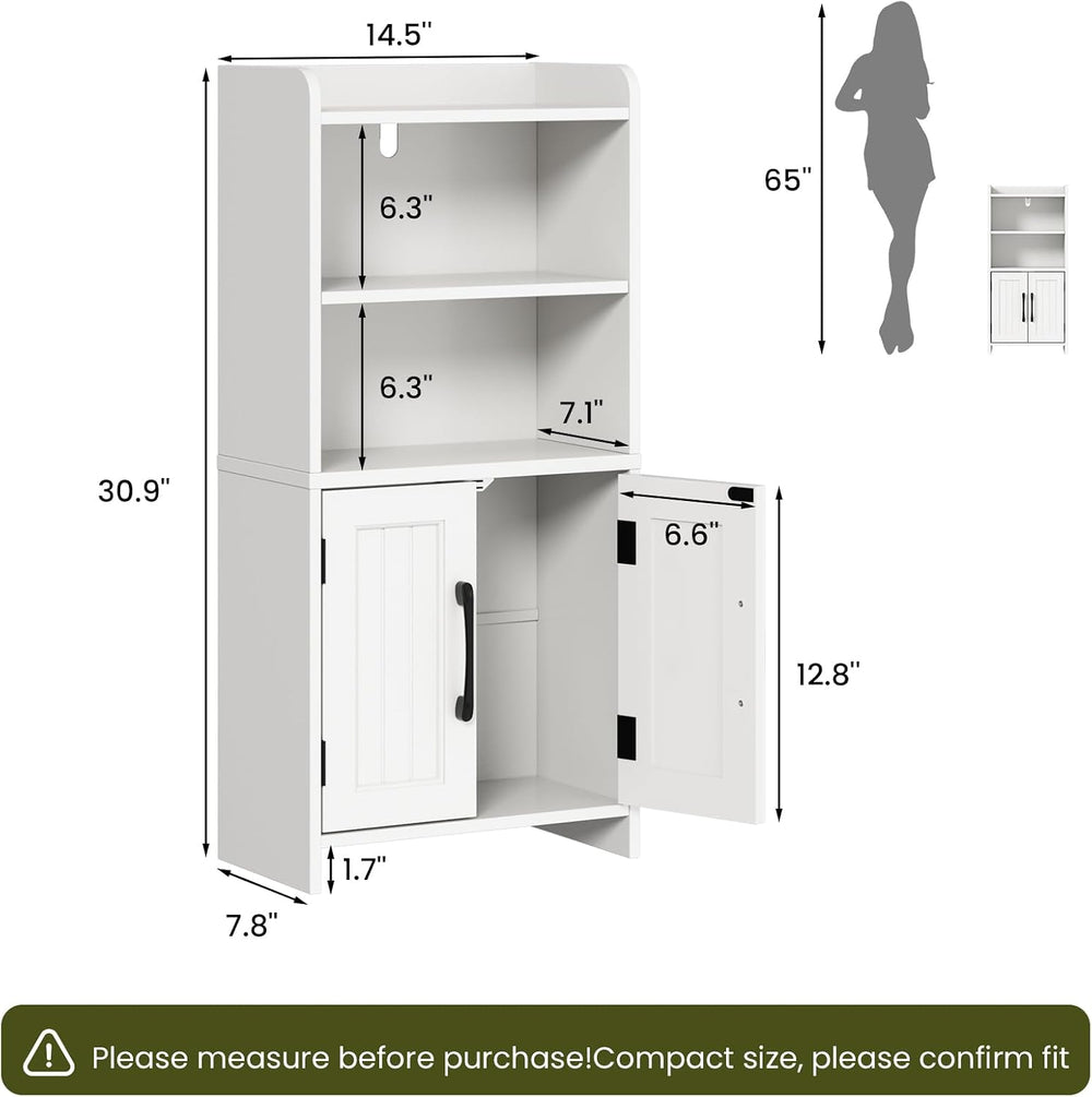 Small Bathroom Storage Cabinet with 2 Doors & Shelf, Line White