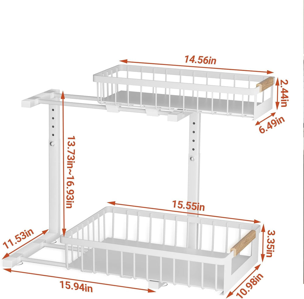 2 Pack Under Sink Organizer, 2 Tier Pull Out Cabinet Organizer with 5-Level A...