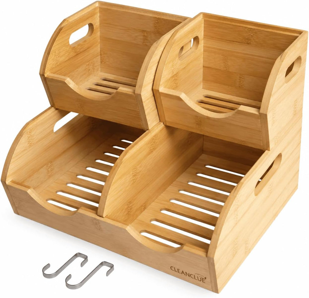 Potato and Onion Storage Bin, Stackable Bamboo Pantry Storage Organizer