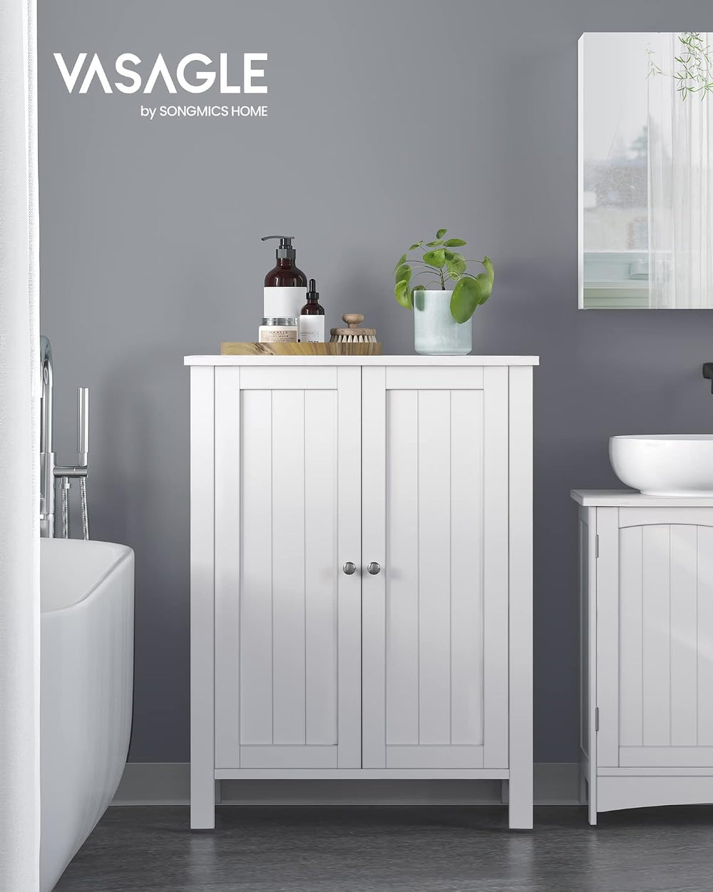 VASAGLE Bathroom Floor Storage Cabinet, Adjustable Shelves, Cloud White