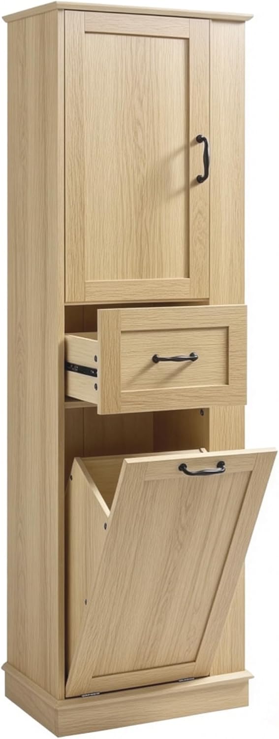 Virubi Tall Storage Cabinet, Tall Laundry Cabinet with Tilt-Out Hamper and Dr...