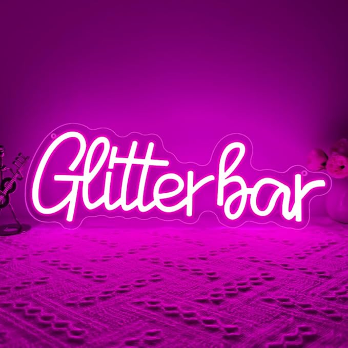 Glitter Bar Neon Sign,Bar Signs for Home Bar Decor,Led Bar Sign for Wedding,B...