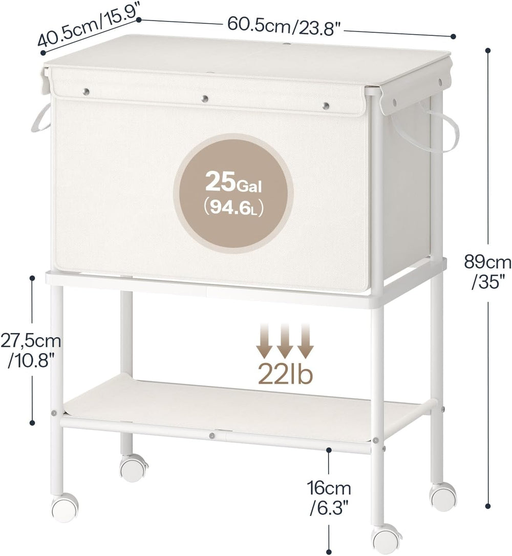 HOOBRO Rolling Laundry Cart with Lid & Shelf, 2-Tier Laundry Basket