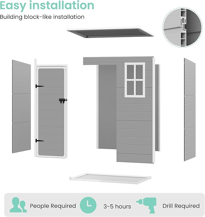 UDPATIO Outdoor Storage Shed 5x3 FT, Plastic Garden Shed