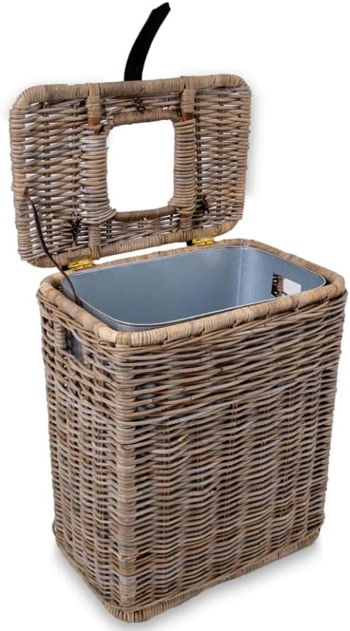 The Basket Lady Drop-in Wicker Trash Basket with Metal Liner, Serene Grey