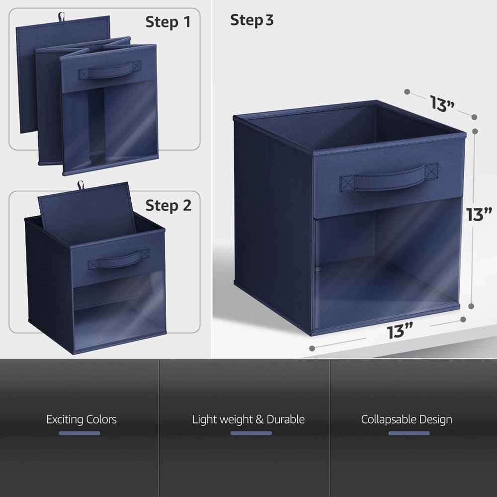 Sorbus Storage Cubes with Clear Window, 6 Pack (13 Inch, Navy Blue)