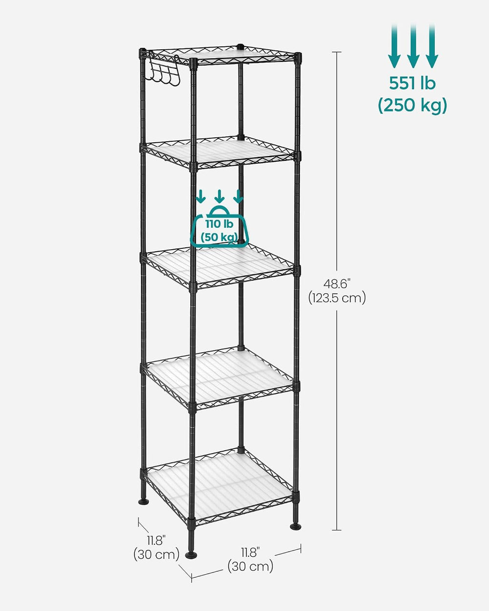 SONGMICS 5-Tier Bathroom Shelf, Storage Rack for Small Space