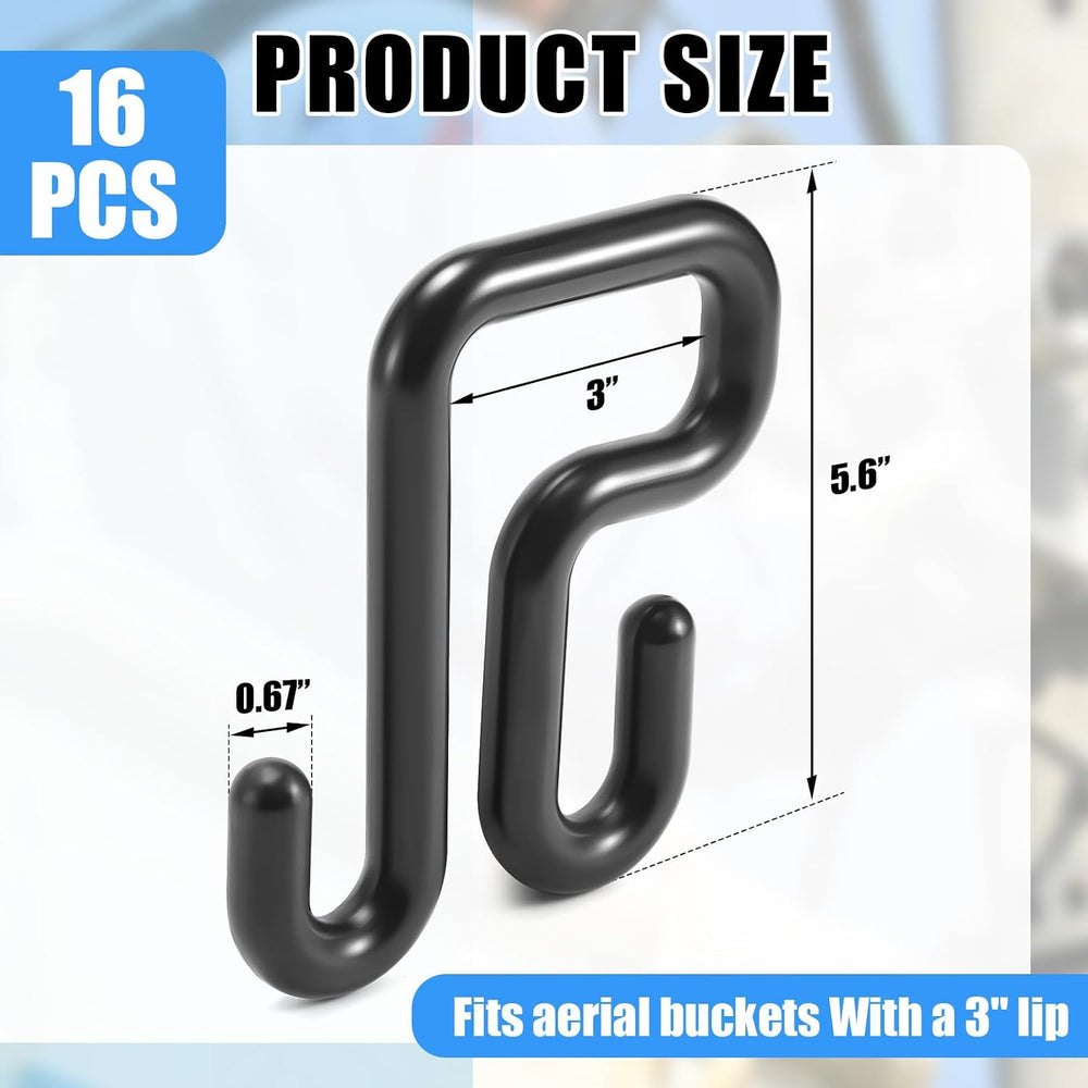 16 Pcs 3 Inches Lineman Bucket Hooks, Bucket Lip Tool Holders, Black