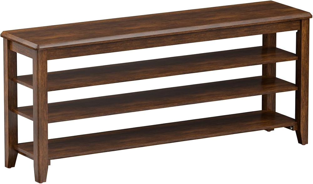 Taitiy Shoe Bench with 3 Tier Adjustable Shelves Rubberwood Entryway 47.2'...