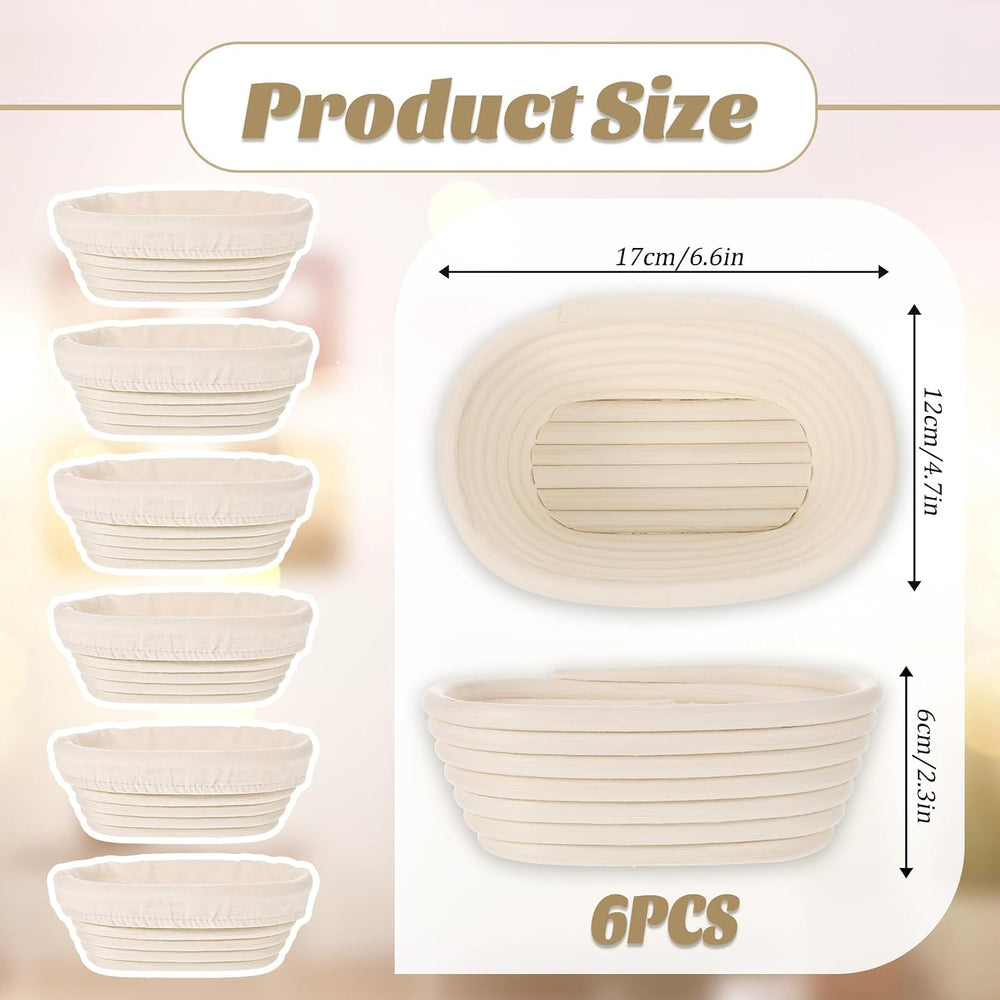 6 Set 6 Inch Oval Banneton Bread Proofing Basket Dough Proofing Bowls Kit wit...