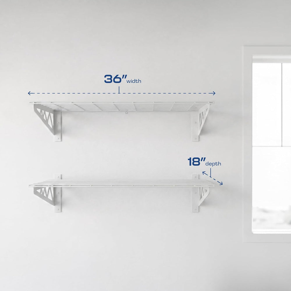 MonsterRax 18x36 White Garage Wall Shelf 2-Pack, 500lb, White