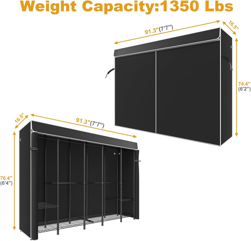 H50C Clothes Rack with Cover, Large Covered Clothing Rack, Black