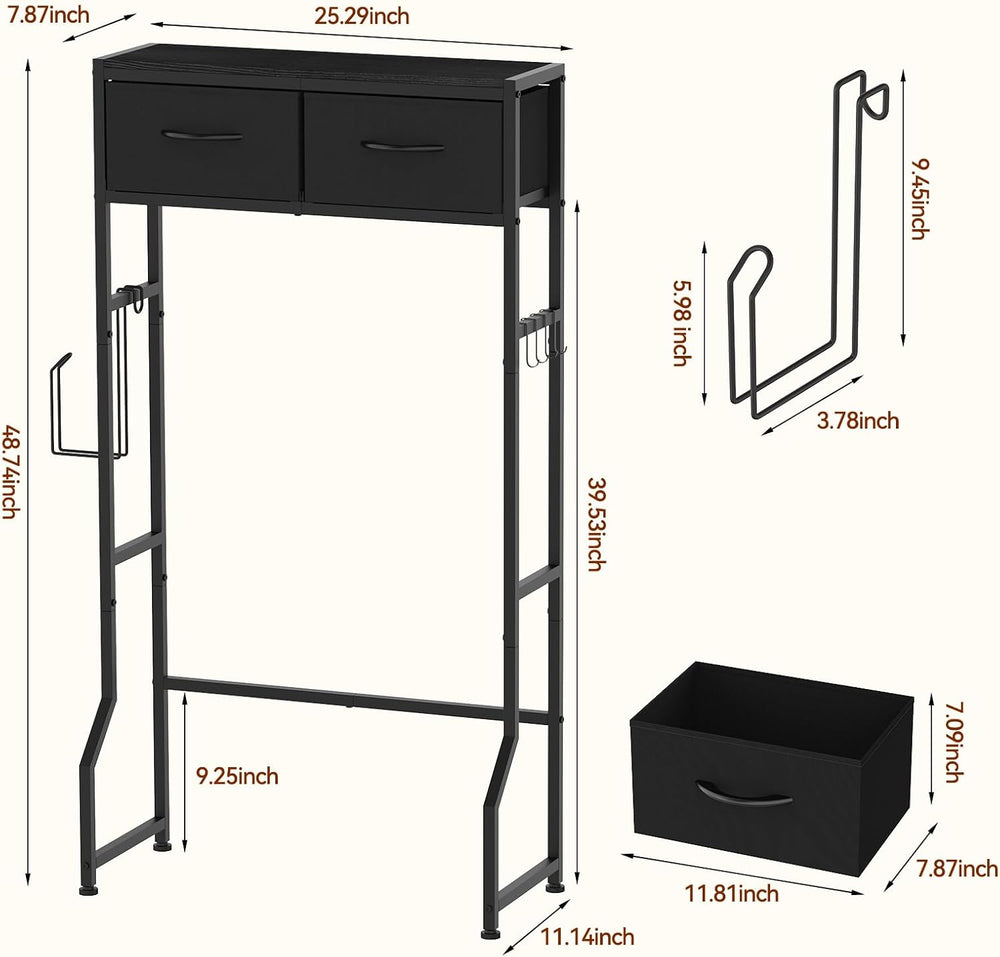 2-Tier Over The Toilet Storage Shelf with 2 Fabric Drawers