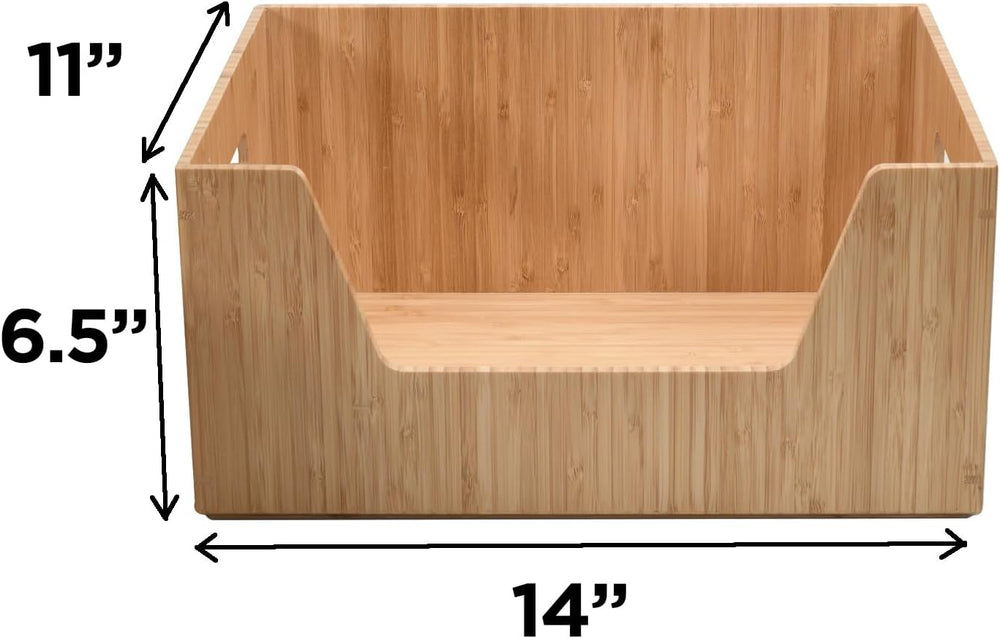 Bamboo Storage Box with Open Front Stackable Bin Organizer to use in closets,...
